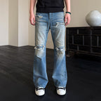 KREATE Double-Layer Distressed Straight-Leg Jeans