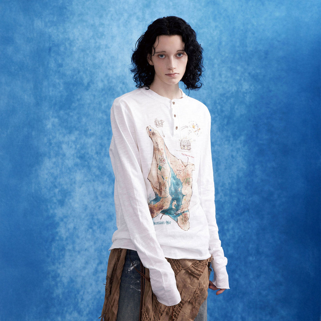 OIPWORD Treasure Map Henley Long-Sleeve Tee