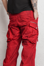 UNDERWATER Burnt Red Dirty-Dyed Moleskin Cargo Pants