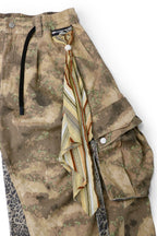 RELABEL Detachable Scarf Camo Leopard Panel Oversized Shorts