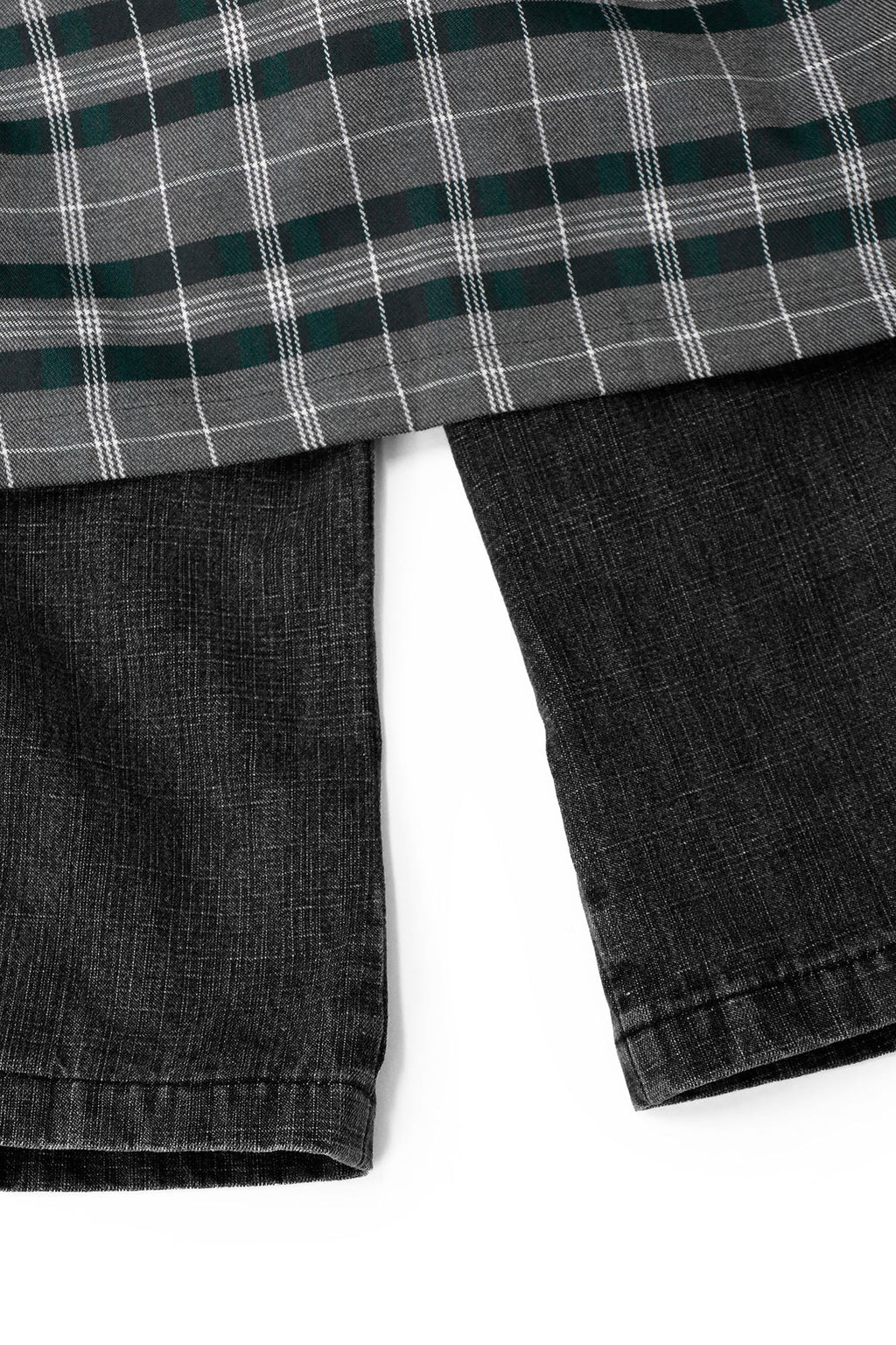 RELABEL Detachable Plaid Drape Oversized Denim Shorts