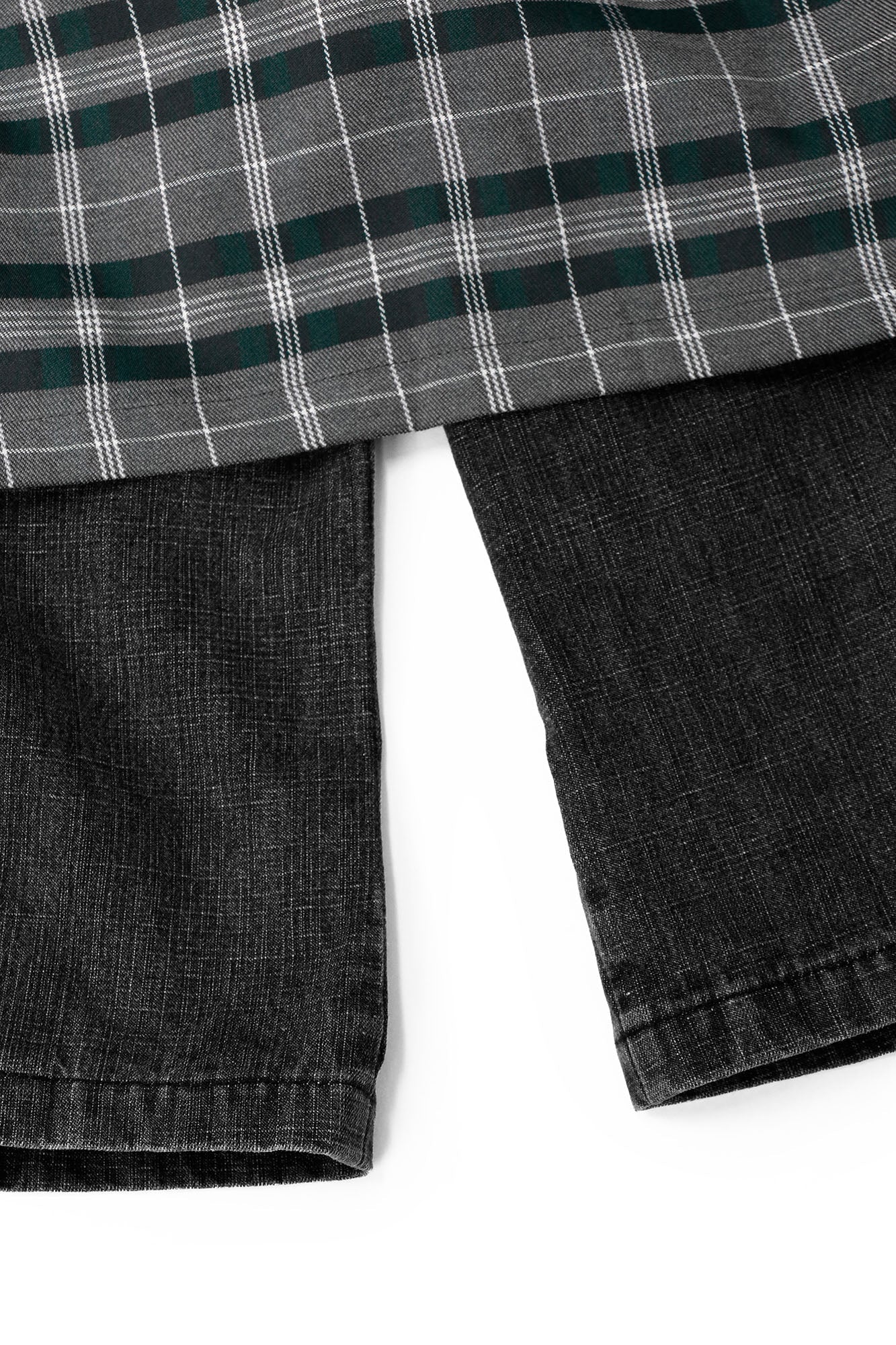 RELABEL Detachable Plaid Drape Oversized Denim Shorts