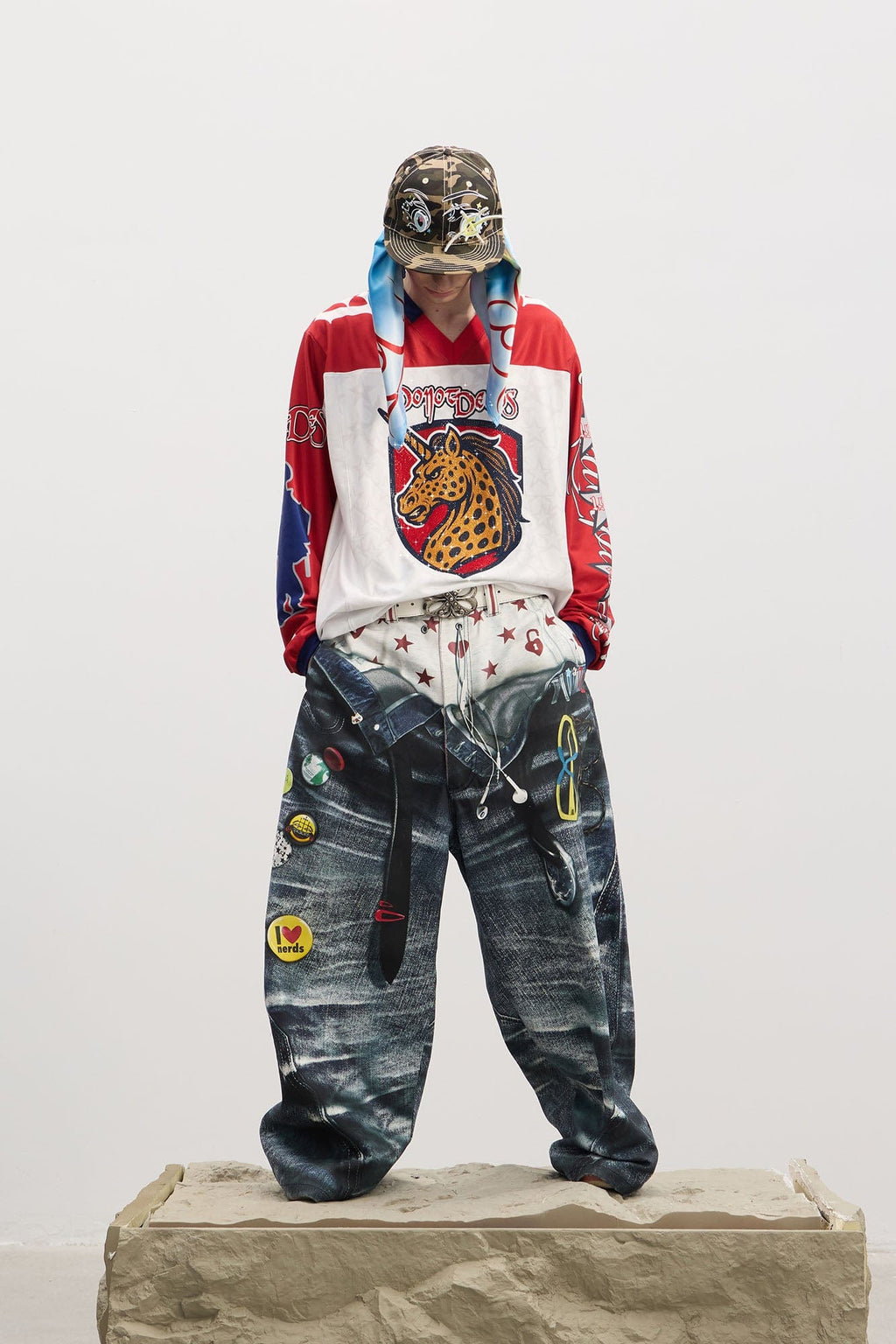 DND4DES Trompe-l'œil Double-Waist Baggy Jeans