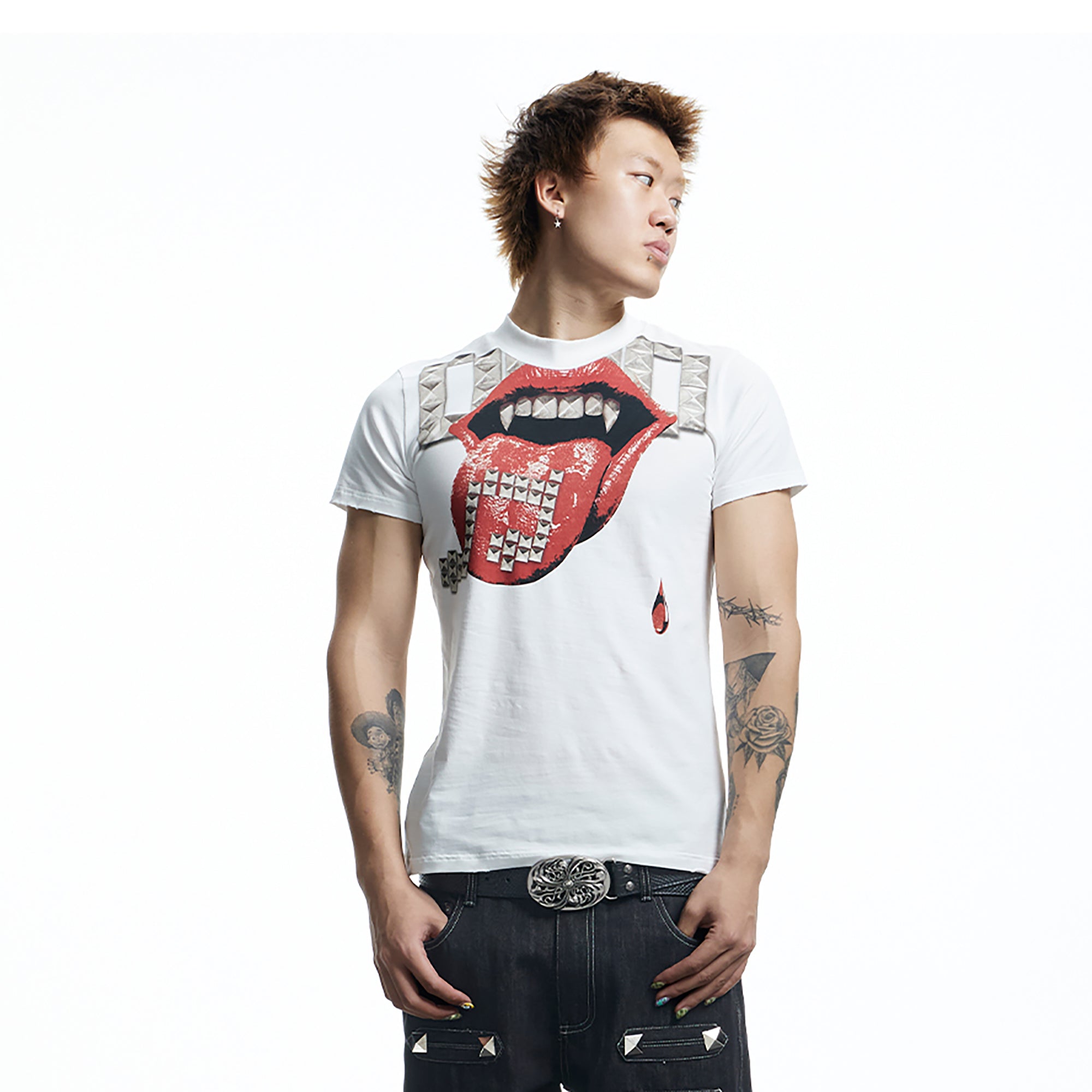 DND4DES Punk Stud Lips Print T-Shirt