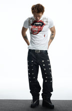 DND4DES Punk Stud Lips Print T-Shirt