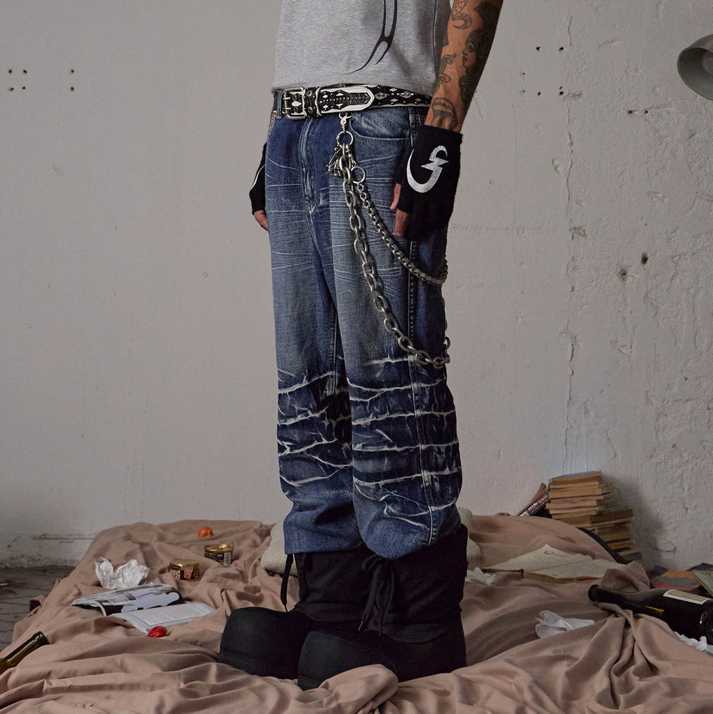 DND4DES Lightning-Creased Flared Jeans Blue