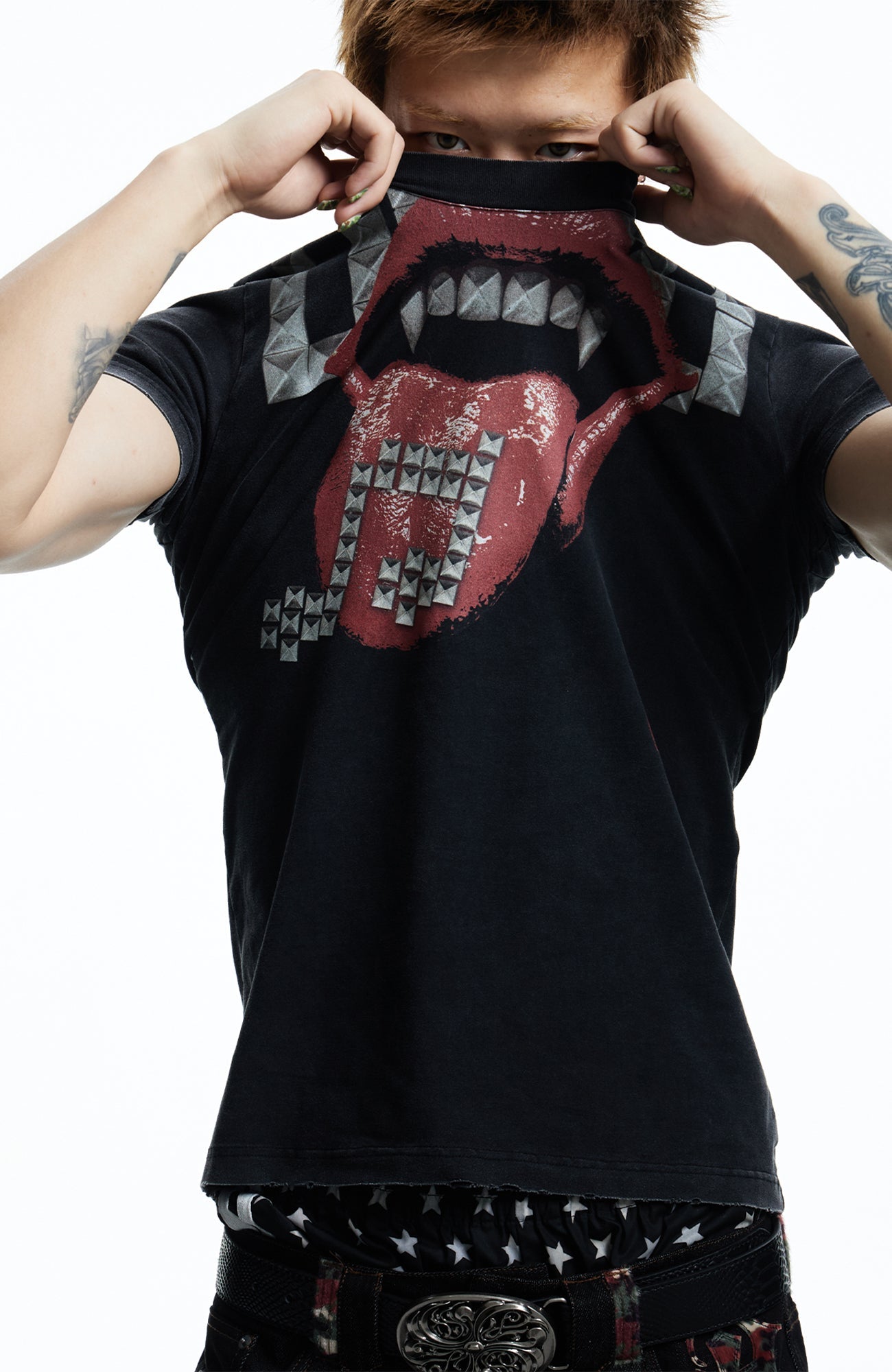 DND4DES Punk Stud Lips Print T-Shirt