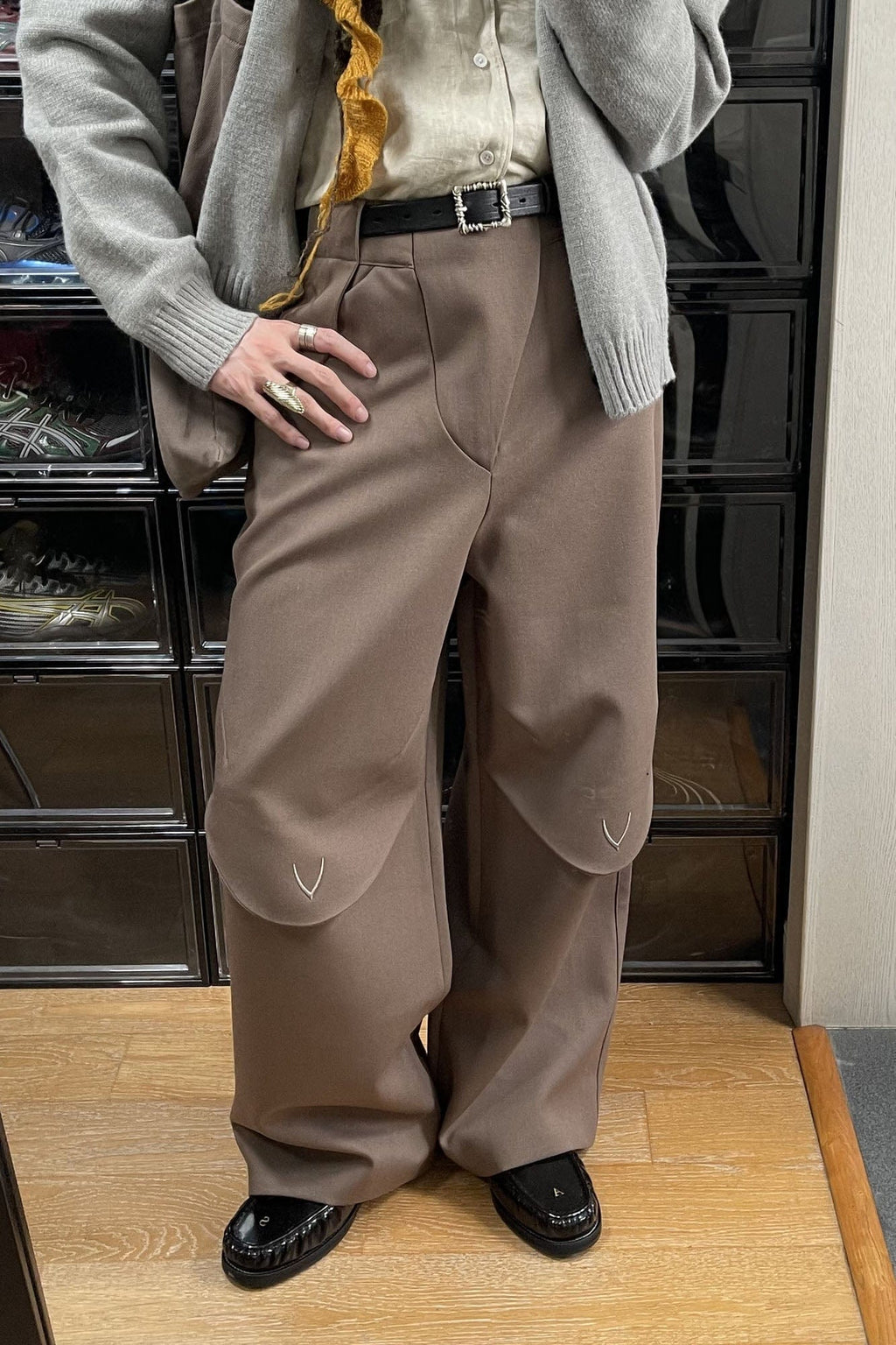 ESAIAS Layered Flap-Knee Wool-Blended Wide-Leg Trousers