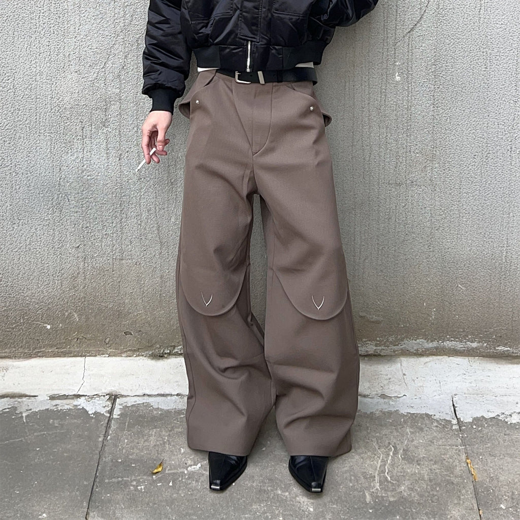 ESAIAS Layered Flap-Knee Wool-Blended Wide-Leg Trousers