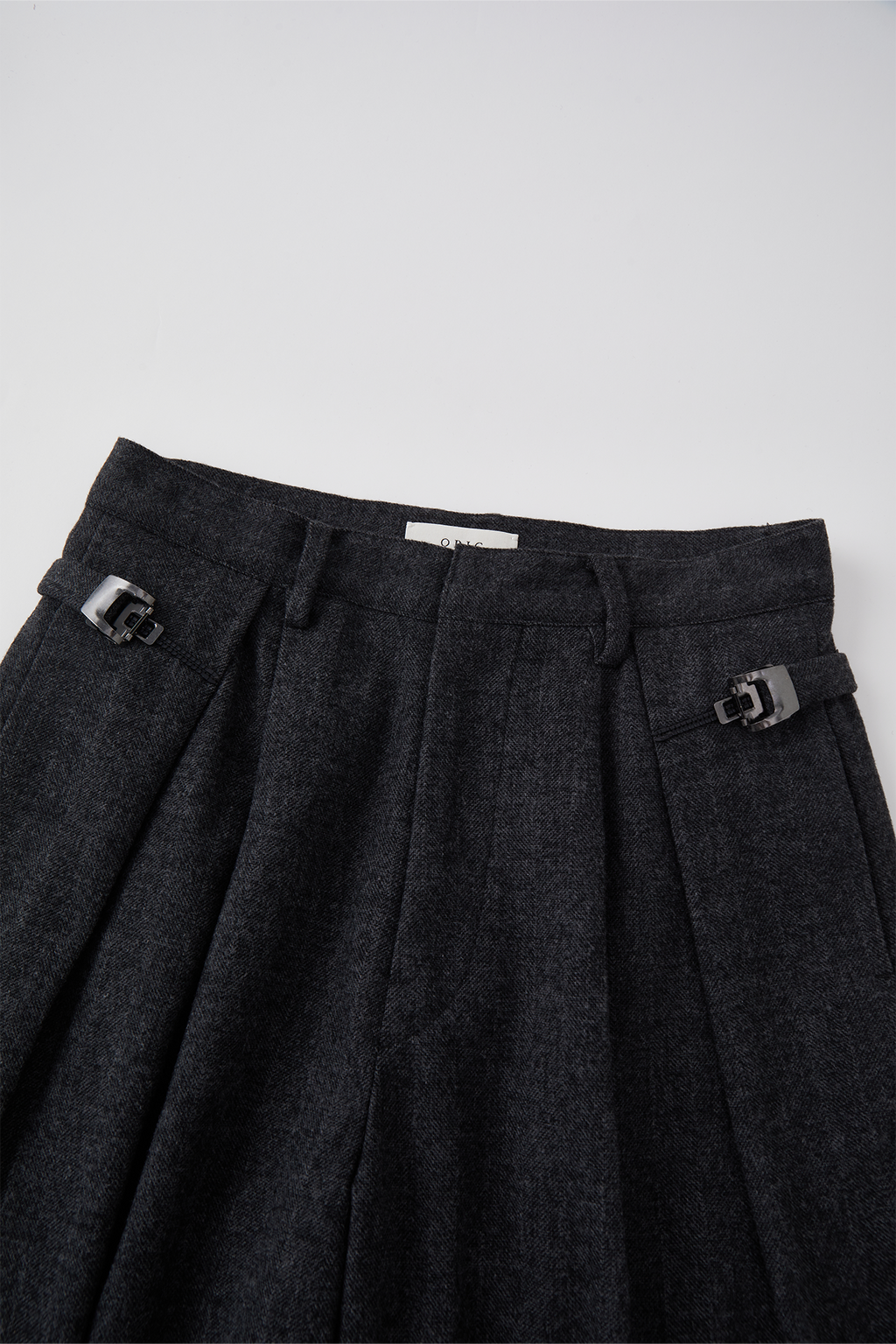 OPICLOTH Herringbone Pleated Wool-Blend Trousers