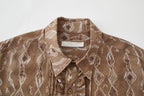 OPICLOTH Retro Woodgrain Full-Print Ruffle Half Shirt