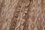 OPICLOTH Retro Woodgrain Full-Print Ruffle Half Shirt