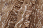 OPICLOTH Retro Woodgrain Full-Print Ruffle Half Shirt