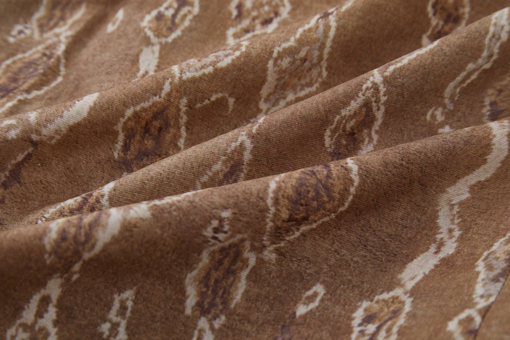 OPICLOTH Retro Woodgrain Full-Print Ruffle Half Shirt