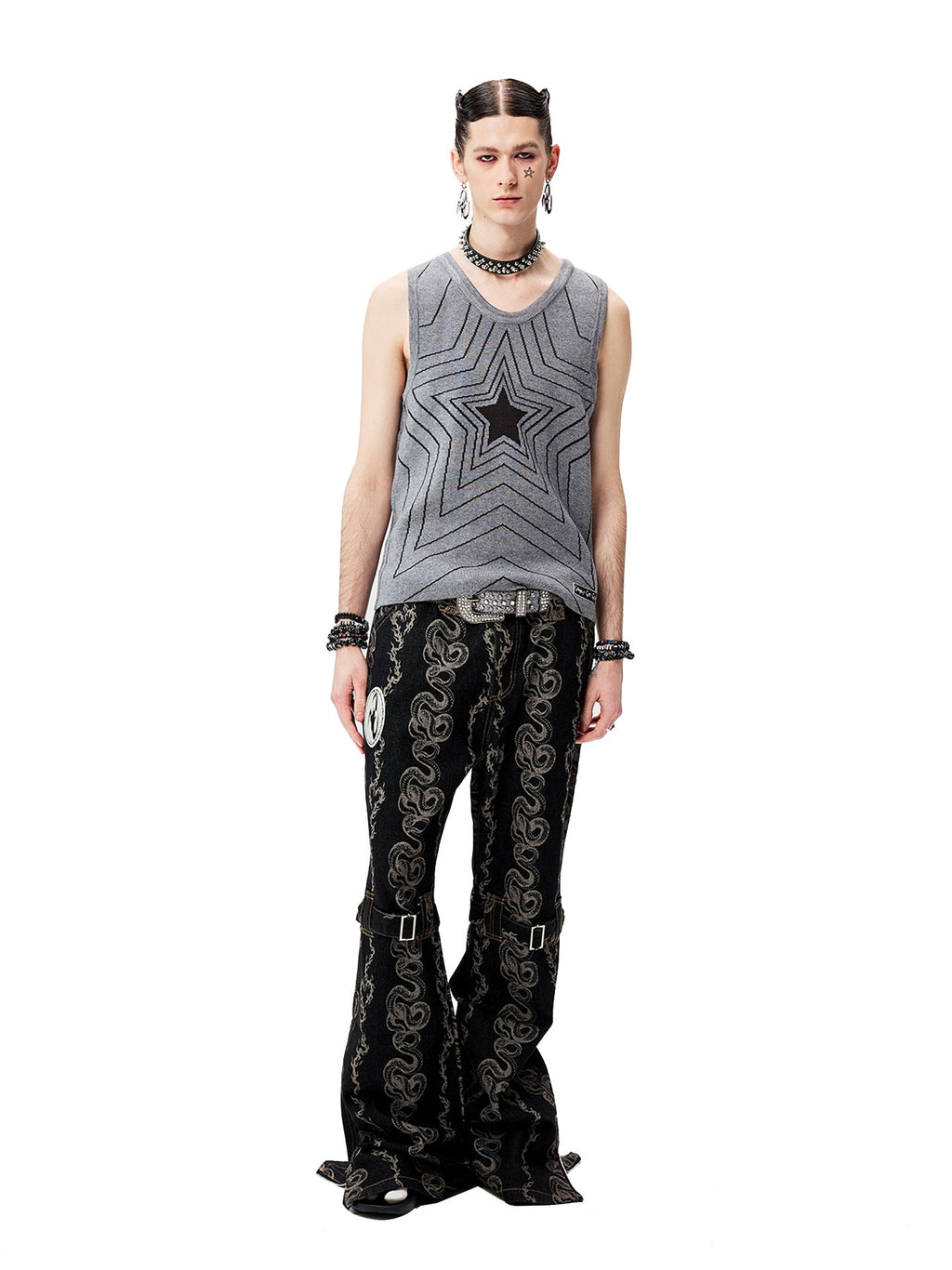 CYCYCY Serpentine Strap Buckled Flared Jeans