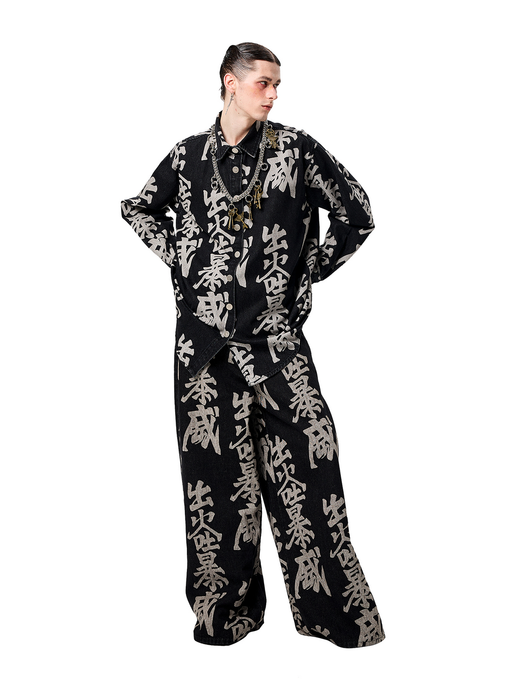 ERISSTOFF Washed Full-Print Wide-Leg Jeans