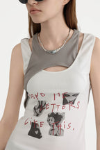 ERROR CODE ROBOT Sketch Collage Asymmetrical Layered Tank Top