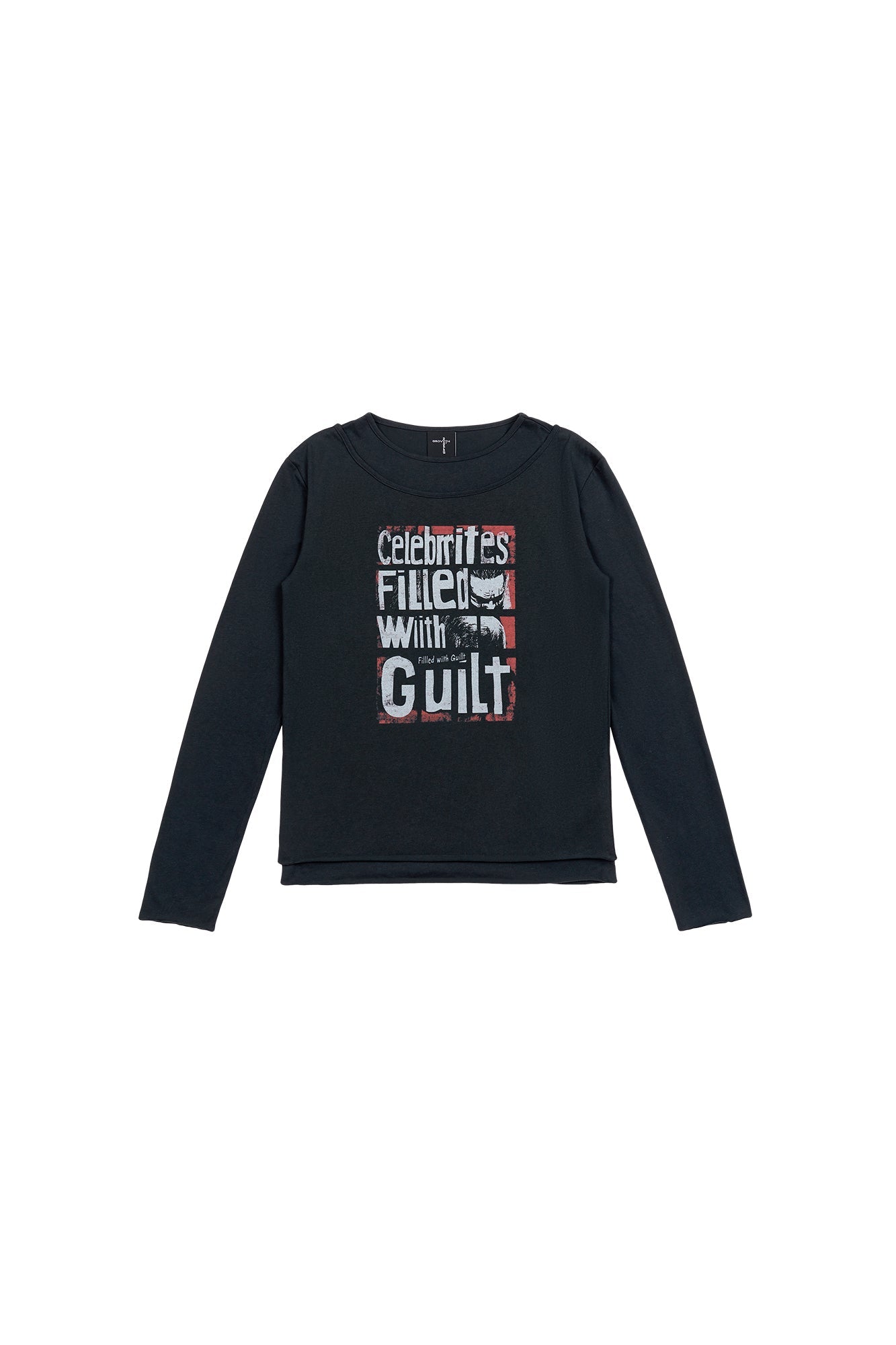 SAVAGEGROWTHWORLD Graphic Double-Layer Neckline Long-Sleeve Tee