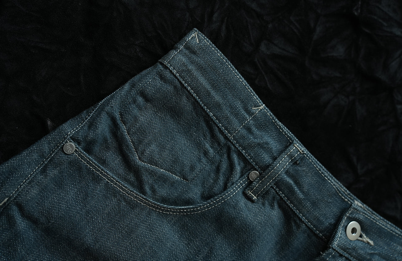 NEIGBORL Back-Buckle Washed Raw Denim Pants