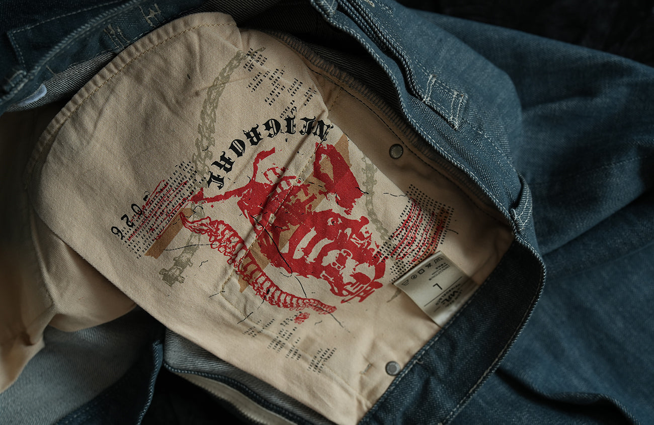 NEIGBORL Back-Buckle Washed Raw Denim Pants