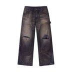SAVAGEGROWTHWORLD Distressed Double-Knee Splatter Jeans