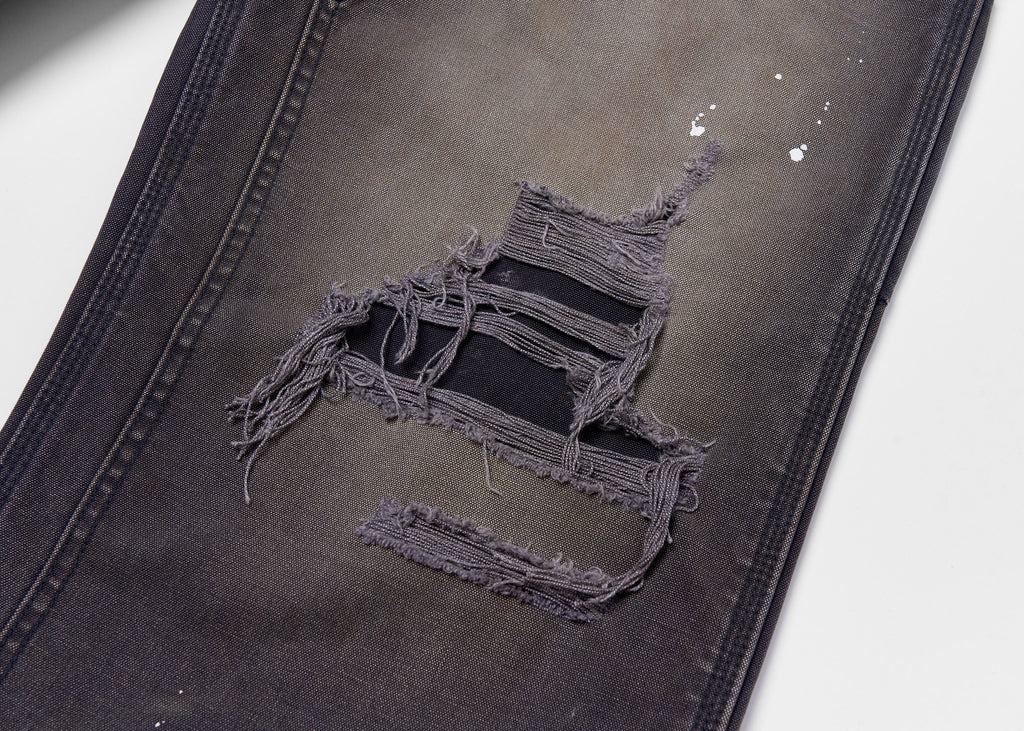 SAVAGEGROWTHWORLD Distressed Double-Knee Splatter Jeans