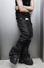 SSIN7 Double Waist Waxed Zip Flared Jeans