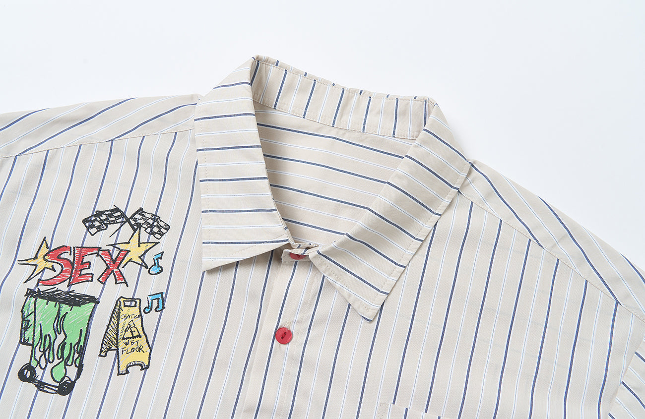SAVAGEGROWTHWORLD Sketch Stripe Short Sleeve Shirt
