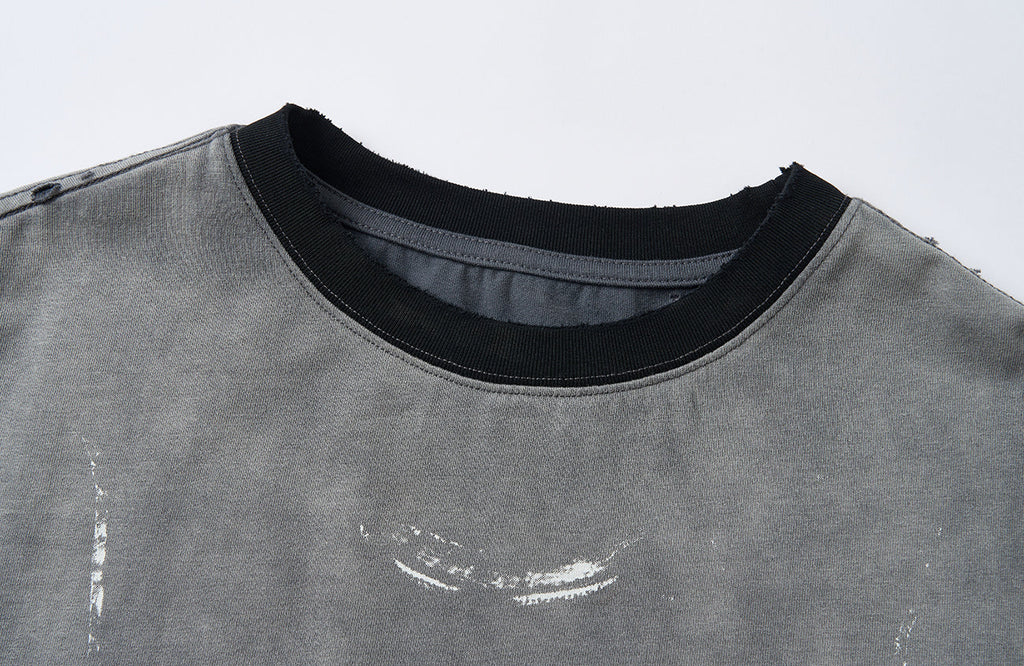SAVAGEGROWTHWORLD Studded Distressed Graphic T-Shirt