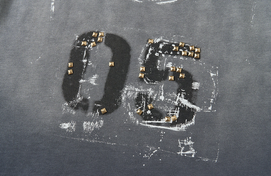 SAVAGEGROWTHWORLD Studded Distressed Graphic T-Shirt