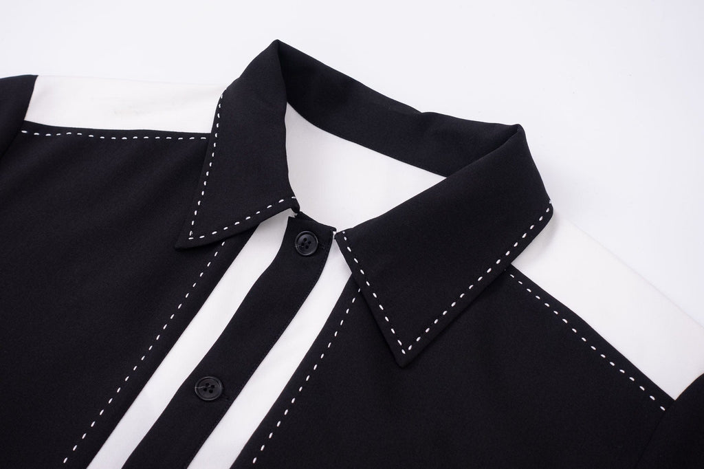 IN EXISTENCE Contrast-Panel Stitch Half Shirt