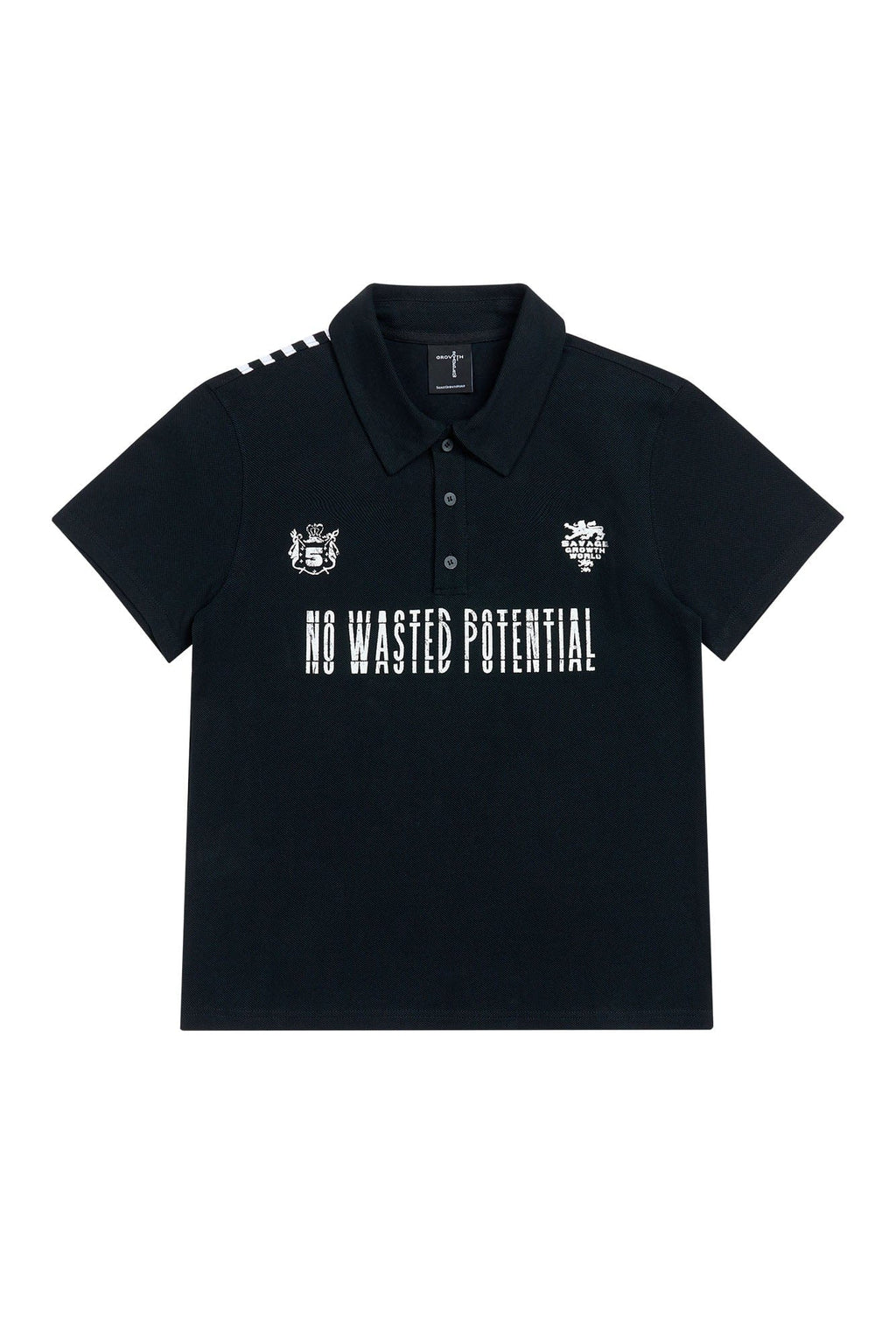 SAVAGEGROWTHWORLD No Wasted Potential Stripe-Back Polo T-Shirt