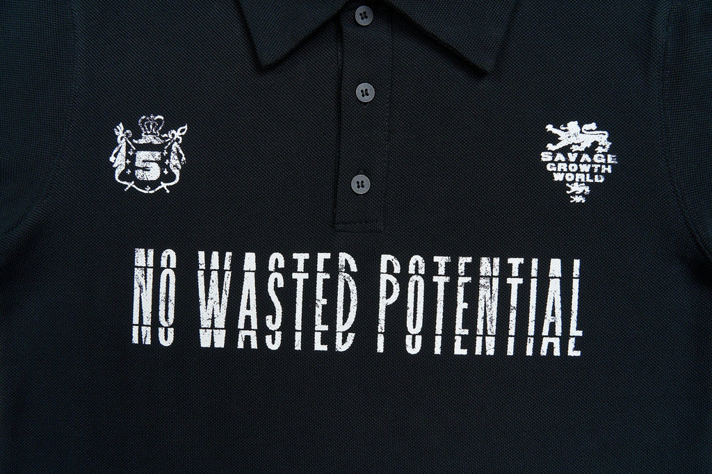 SAVAGEGROWTHWORLD No Wasted Potential Stripe-Back Polo T-Shirt