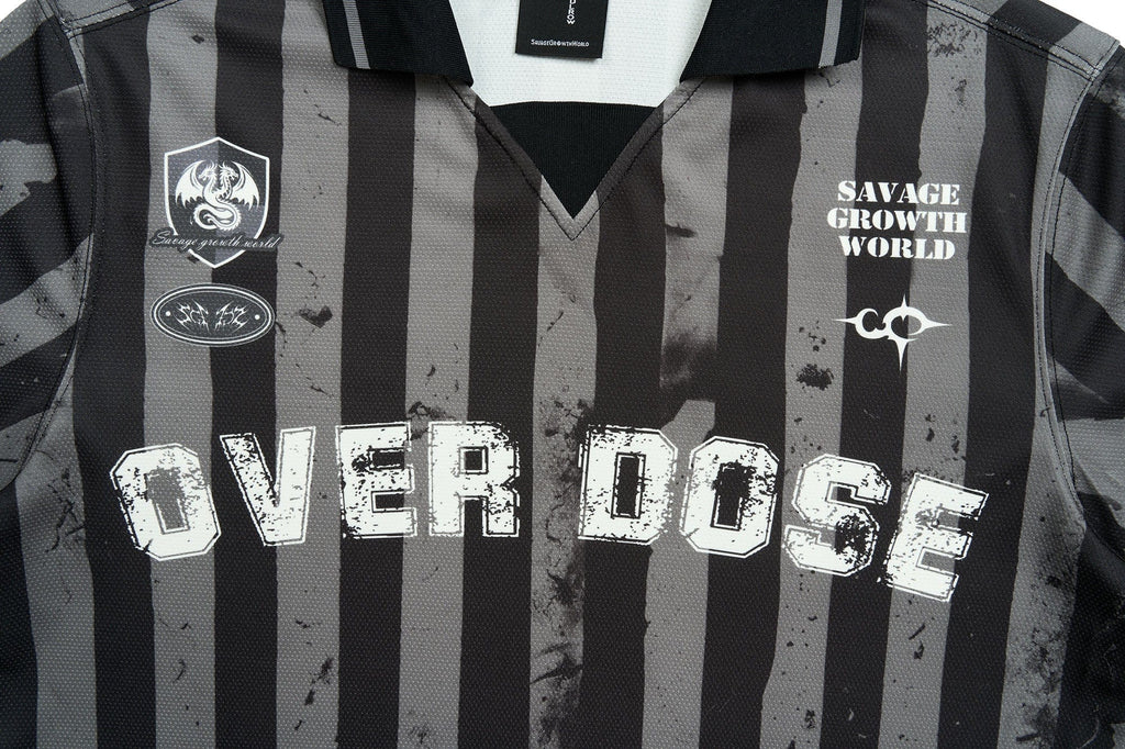 SAVAGEGROWTHWORLD OVERDOSE Distressed Striped Jersey