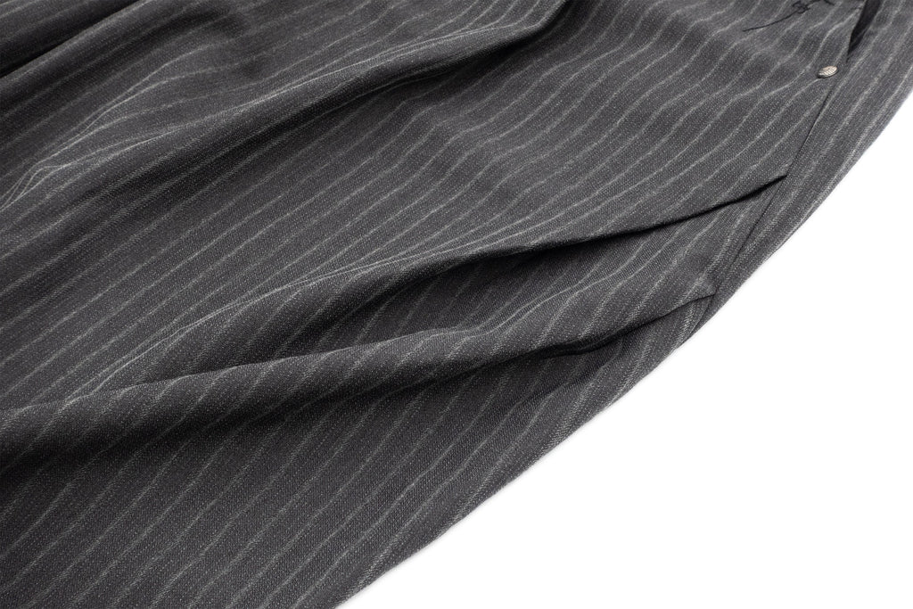 IN EXISTENCE Stripe Pleated Embroidery Curved Pants