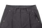 IN EXISTENCE Stripe Pleated Embroidery Curved Pants