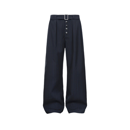 CATSSTAC Button-Closure Striped Double-Pleat Trousers
