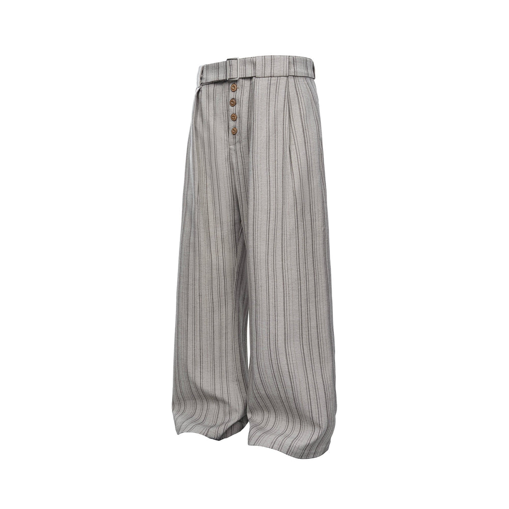 CATSSTAC Button-Closure Striped Double-Pleat Trousers