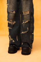 CLP Distressed Buttoned Wide-Leg Jeans