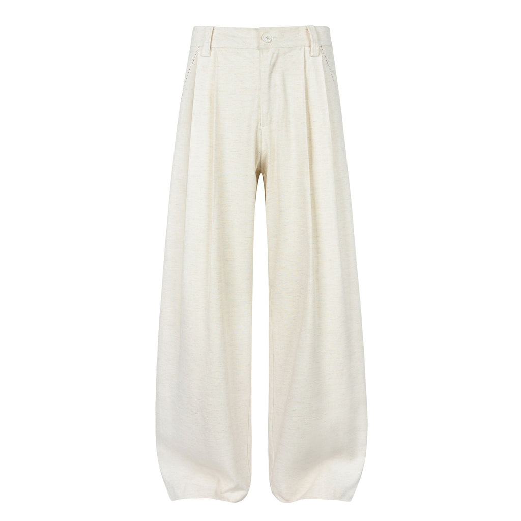 OKAYTHXBYE Pleated Linen-Blend Wide-Leg Trousers