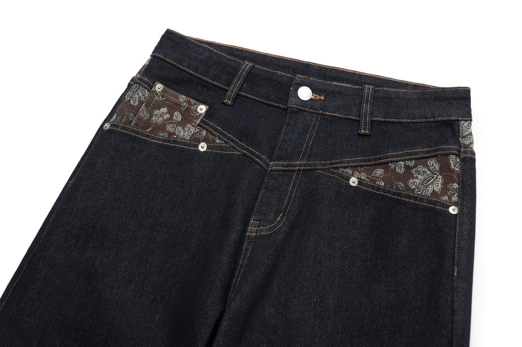 OKAYTHXBYE Floral Paneled Waist Raw Jeans