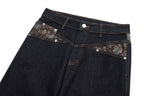 OKAYTHXBYE Floral Paneled Waist Raw Jeans