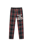 VENTUREK Distressed Zippered-Hem Slogan Slim Plaid Pants