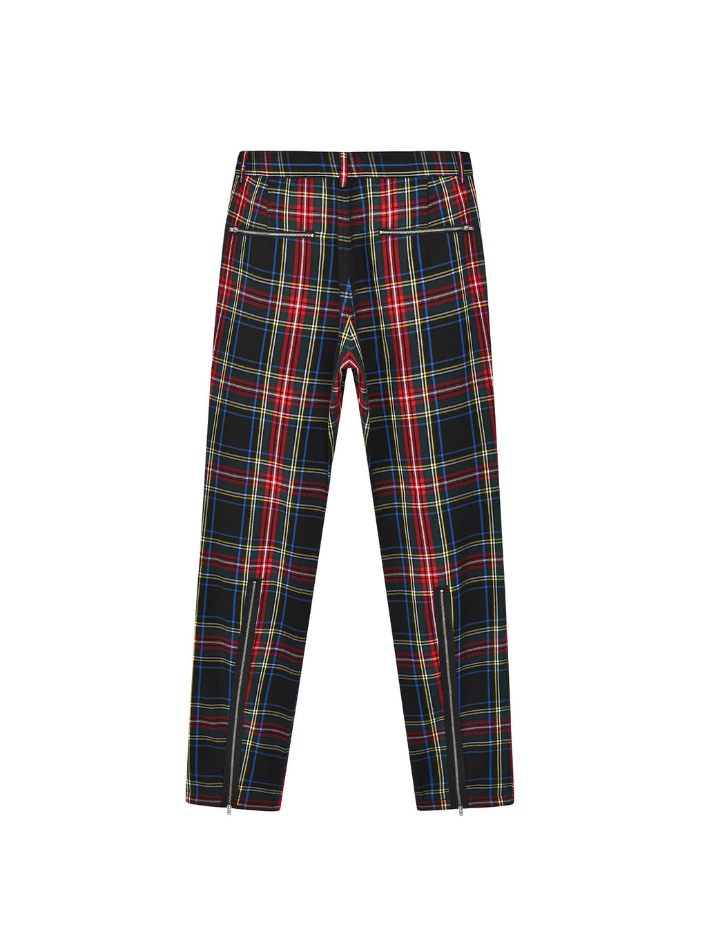VENTUREK Distressed Zippered-Hem Slogan Slim Plaid Pants