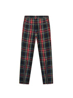 VENTUREK Distressed Zippered-Hem Slogan Slim Plaid Pants