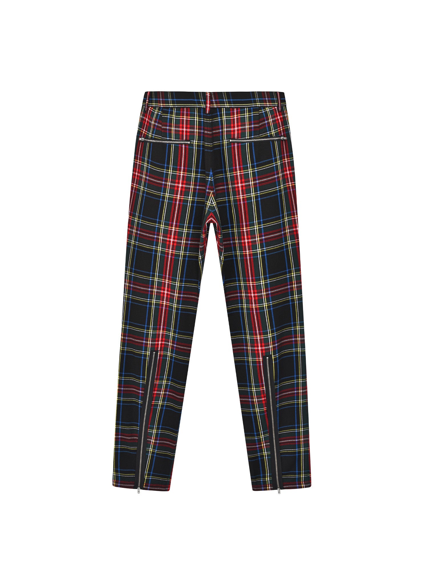 VENTUREK Distressed Zippered-Hem Slogan Slim Plaid Pants