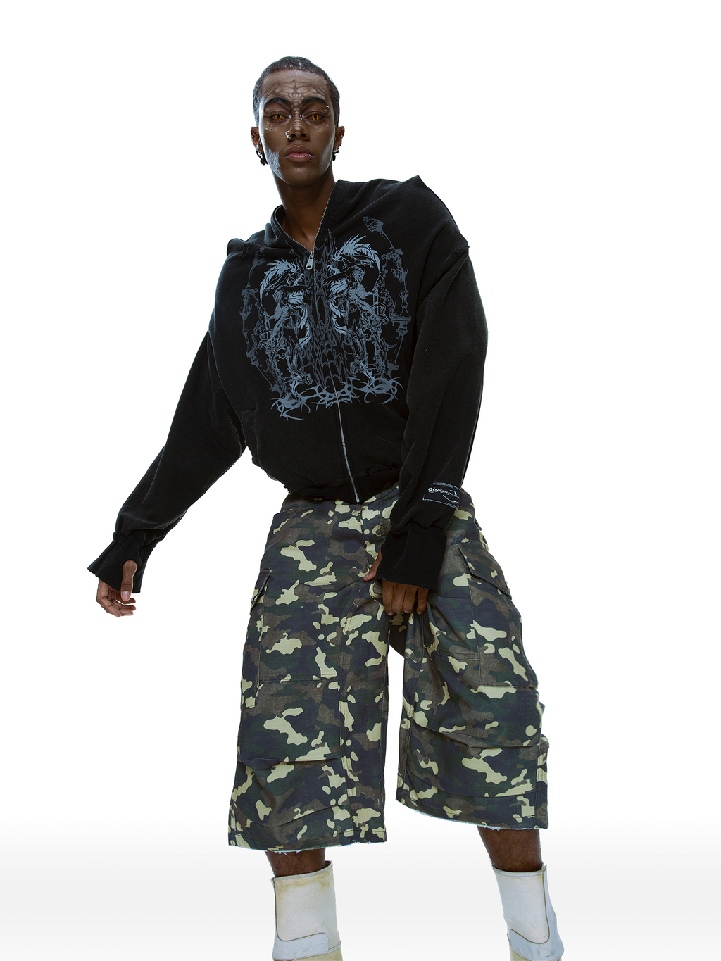 CYCYCY Camo Wide-Leg Cargo Shorts