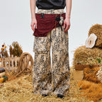 OIPWORD Retro Leopard Detachable Panel Cargo Jeans