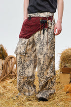OIPWORD Retro Leopard Detachable Panel Cargo Jeans
