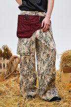 OIPWORD Retro Leopard Detachable Panel Cargo Jeans